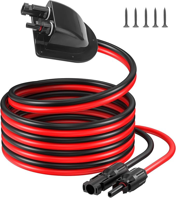 daitoku Solar Cable Gland Entry with 10FT 10AWG Solar Extension Cable Solar Junction Box MC4 Connectors for Roof Panels on RV Boat Camper Van Building Garage Shack