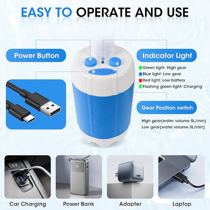 Portable Camping Shower Outdoor Shower Kit Hose Spray Gun &amp Folding Bucket Rechargeable Battery Powered Portable Shower for Camping Hiking BeachRVPet Cleaning &amp Road Trips