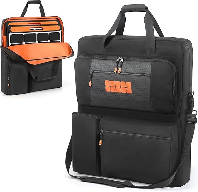 Solar Panel Carrying Case Compatible with Jackery SolarSaga 100W 200W / Anker 100W 200W / Ecoflow 110W 160W 220W / Renogy 100W 200W Storage Bag Suitable for Travel and Home Storage (Black+Orange)