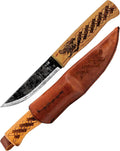 Condor Tool &amp Knife Norse Dragon Fixed Blade Knife with Leather Sheath - 1905 High Carbon Steel - Burnt American Hickory Handle - 3.8 in Blade - 2.8 oz