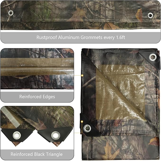 LOOGU Heavy Duty Waterproof Tarp Bionic Tree Camo Multi Purpose Poly Cover
