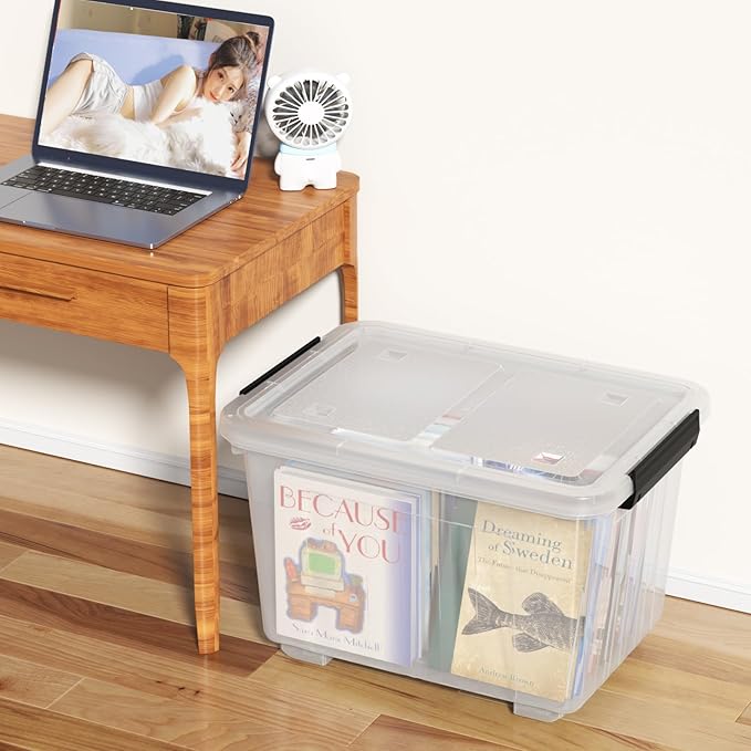50 Quart Large Storage Boxes with Wheels 4-Pack Clear Plastic Storage Bins with Lids