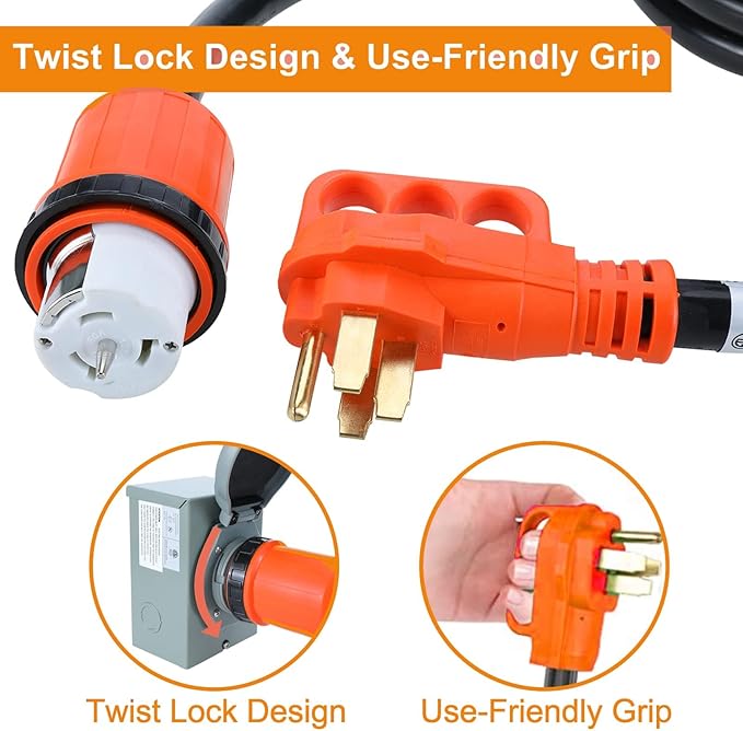 Finderomend 25 ft 50 Amp Generator Cord and Power Inlet Box Combo Kit125/250 VoltsGenerator Power Cord NEMA 14-50P to SS2-50R Extension Cordfor Home RV Backup Power Solution