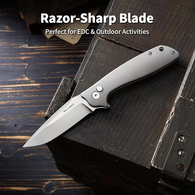 3.34 D2 Steel Folding Knife with Titanium Handle - EDC Pocket Knife with Clip for Men &amp Women Compact Daily Carry Utility Tool PK-T001