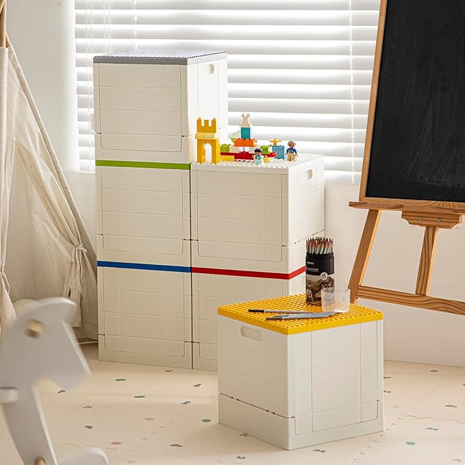 SHIMOYAMA Collapsible Storage Box with Large Building Base for Duplo Blocks 26 Qt. Foldable Storage Bin (Dark Green)