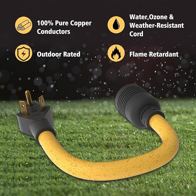 Generator Transfer Switch Adapter Cord TT-30 RV 30Amp to L14-30 Flexible with Ergonomic Handle 30 Amp 3 Prong to 4 Prong 10 AWG Generator Plug Adapter RV Generator Plug to Inlet Box 1FT