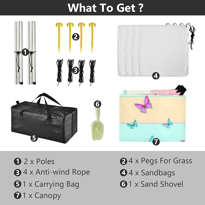 Beach Canopy with Windproof Ropes &amp Sandbags Beach Tent Sun Shade Sun Shelter for Camping Trips Fishing Backyard Fun or Picnics Butterfly