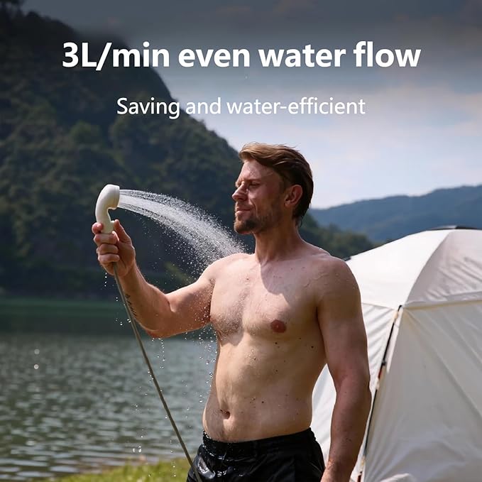 Portable Camping Shower - Instant 3-Second Water Heater with a Rugged All-Metal casing. 4 liters/Minute Ideal for Family Weekend Camping Trips and getaways (E1 Model)