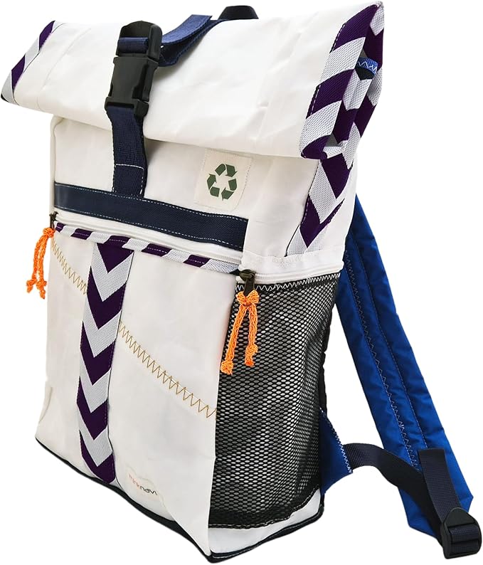 Sailcloth Rolltop Backpack Water-Resistant Navy Blue Chevron Pattern Yoga Mat Holder