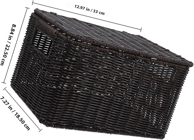 Angoily Lidded Storage Basket 33x22.5x18.5cm Simulated Rattan Woven Closet Organizer Storage Bin for Clothing