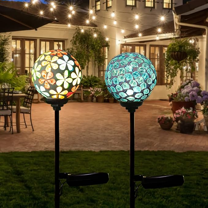 VCUTEKA Solar Garden Lights Mosaic Solar Light Outdoor Waterproof LED Pathway Stake Light for Landscape Patio Yard Deck Walkway Decoration 2 Pack