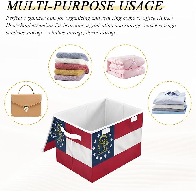 State Of Georgia Ga Flags Storage Containers with Lids Stackable Clothes Organizer Clothes Storage Bins for School