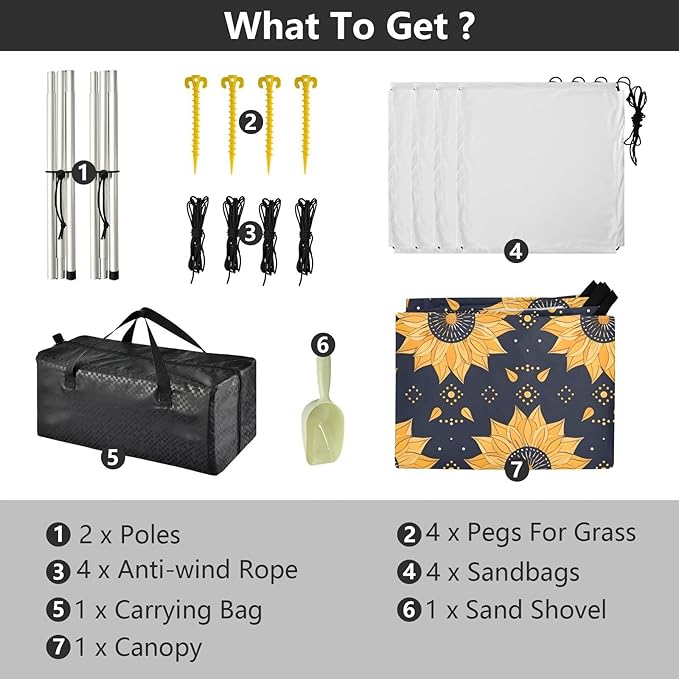 ALAZA Sunflower Polka Dots Beach Tent Sun Shelter UPF50+ Protection Beach Shade Canopy w/ 4 Sandbags for Outdoor Camping Fishing Backyard Fun Picnic 10x9 ft