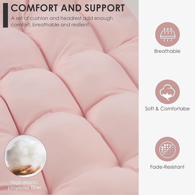 Brafab Pink Egg Chair with Stand Indoor Outdoor Swing Egg Chair Patio Wicker Hanging Chair with Stand Hammock Egg Chairs with UV Resistant Cushion and Aluminum Steel Frame for Bedroom Balcony Garden