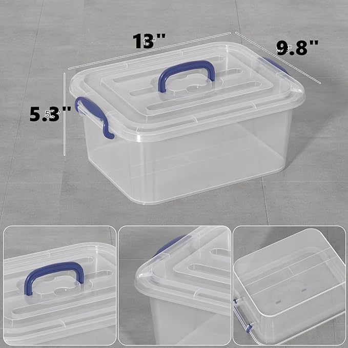 8 Quart Plastic Latching Organizing Tote Boxes Clear Storage Bin with Handle 2 Packs