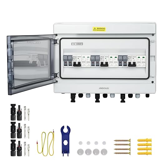 3 in 3 Out Solar Combiner BoxPV Combiner Box with 20A PV FuseDC 20A Circuit Breaker and Surge ProtectorIP65 Solar Disconnect Switch Box for Indoor Outdoor Solar Panel System (3 in 3 Out 20A 1000V)