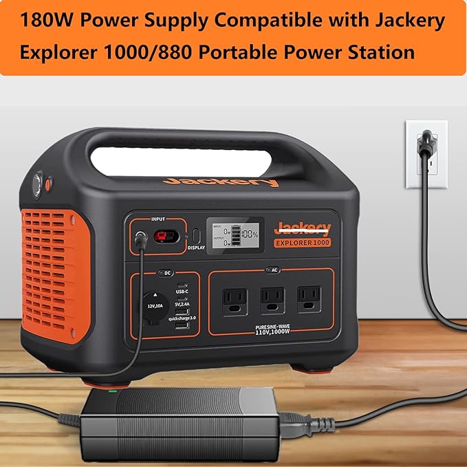 UL Listed for Jackery 1000/880 Charger24V 180W Power Supply Compatible with Jackery Explorer 1000 E1000 /Explorer 880 E880 Portable Power Station Solar Generator Replacement KA18024075-6C AC Adapter