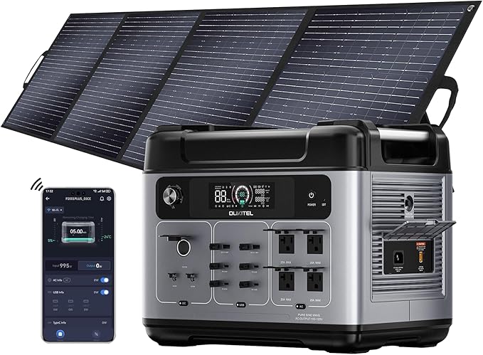 OUKITEL P2001 Plus 2400W Power Station with 200W Solar Panel 2048Wh Solar Generator with 4 AC Outlets (5000W Peak) 1.5H Full Charging APP Control Battery Backup for Home Camping &amp RVs