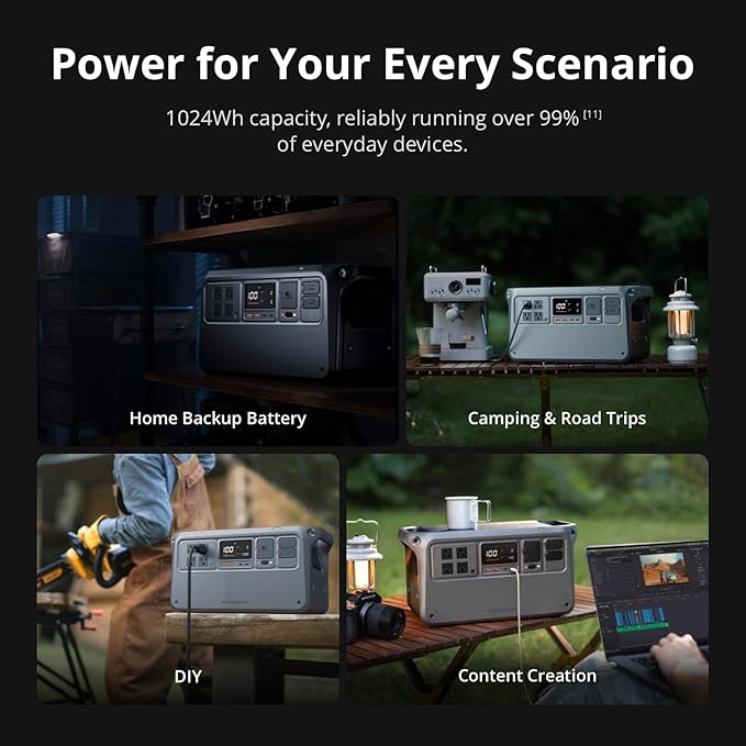 DJI Power 1000 V2 Portable Power Station 1024Wh LFP Battery Compact Size 2600W Stable Output 0-80% Recharge in 37 Mins Electric Generator for Home Camping RVs Off-Grid