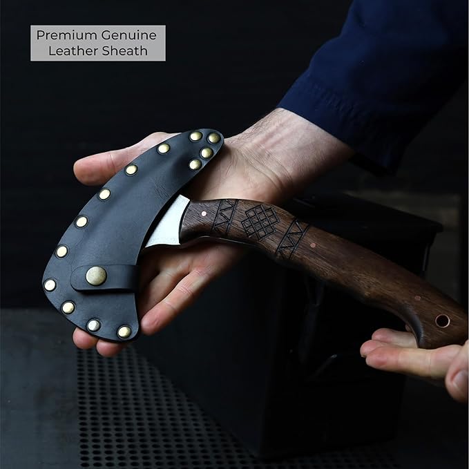 AncientSmithy Tactical Tomahawk Axe Full Tang Forged Survival Hatchet Small Camping Axe for Hiking &amp Bushcraft with Kydex or Leather Sheath
