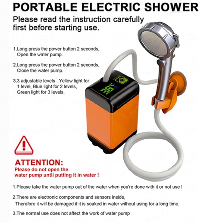 Portable Shower Pump 7800mAh Rechargeable Shower Camping 3 Pressure Levels Portable Outdoor Shower for Outdoor Camping Travel Pet Bathing