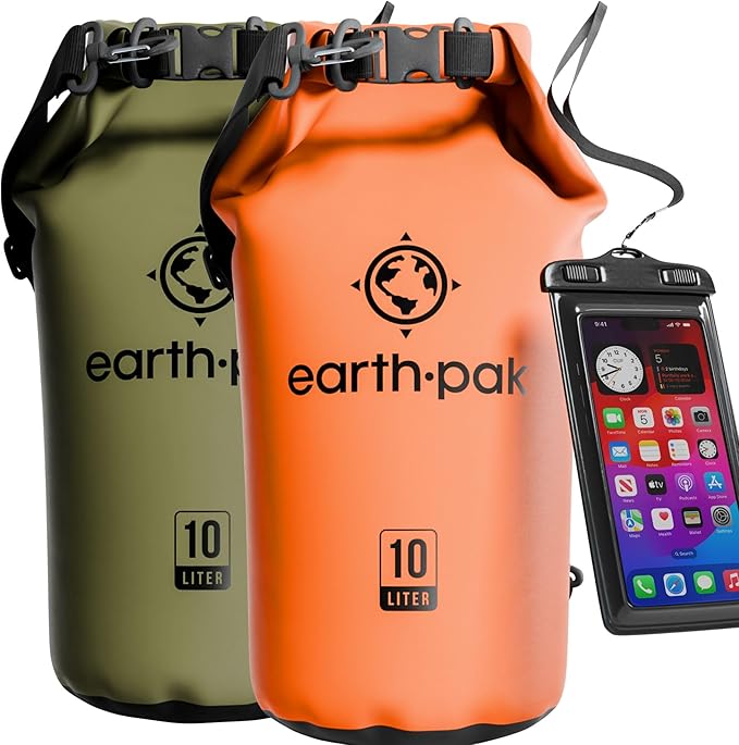 Earth Pak Waterproof Dry Bag - Roll Top Waterproof Backpack Sack (30L Orange &amp 30L Green)