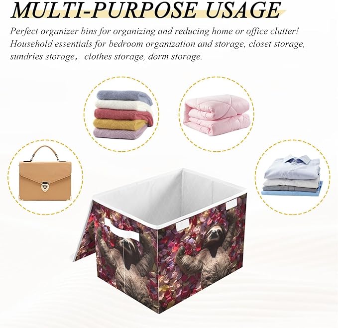 Storage Cube with Lid Beauty Sloth Print 16.5×12.6×11.8 IN Collapsible Large Capacity Foldable Storage Basket Bin Organizer