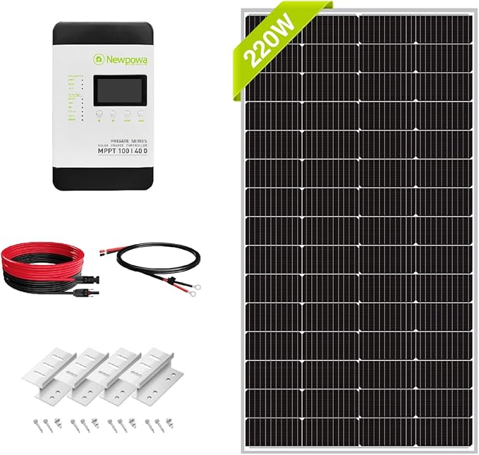 Newpowa 220 Watt 12 Volt Solar Panel Kit 220W 12V Solar Charge Starter Kit +40A MPPT Charge Controller+Mounting Z Brackets+Cable Solar Power System for Home Camping Boat RV Off Grid Applications