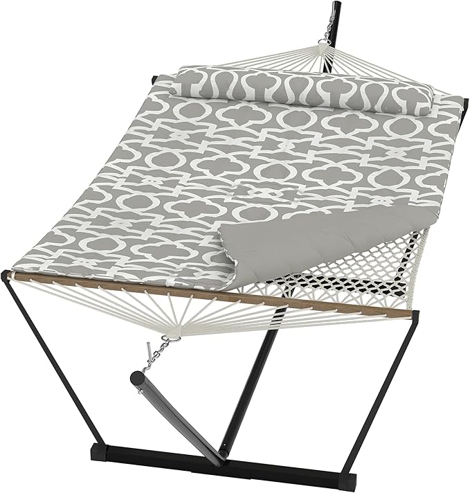 Heavy Duty 2 Person Double Hammock with Portable Adjustable Steel Stand Outdoor Hammock with Pillow for Patio Garden Beach Backyard Camping