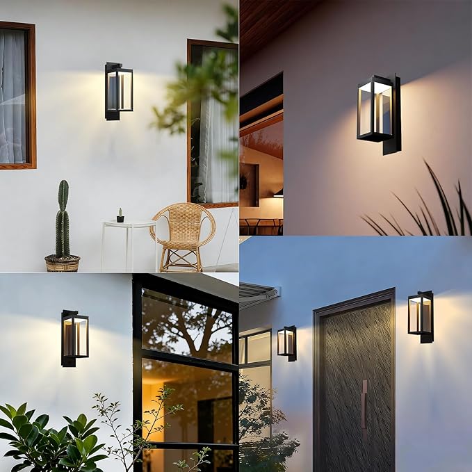 Outdoor Wall Light Fixtures 15” Exterior Waterproof Wall Lanterns Porch Sconces Lighting Modern Matte Black Outside Lights for Patio Front Door Entryway Garage