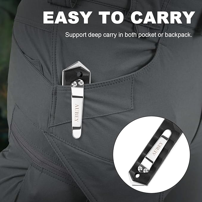 AUBEY Damascus Pocket Knife with Clip Tanto Blade Damascus Steel Folding Knives for Men Tactical Aluminum Handle with Glass Breaker for EDC Camping