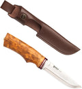 HELLE Knives - Futura - Outdoor Adventure Camping Knife with Sheath Triple Laminated Stainless Steel Fixed Blade Curly Birch Handle Made in Norway
