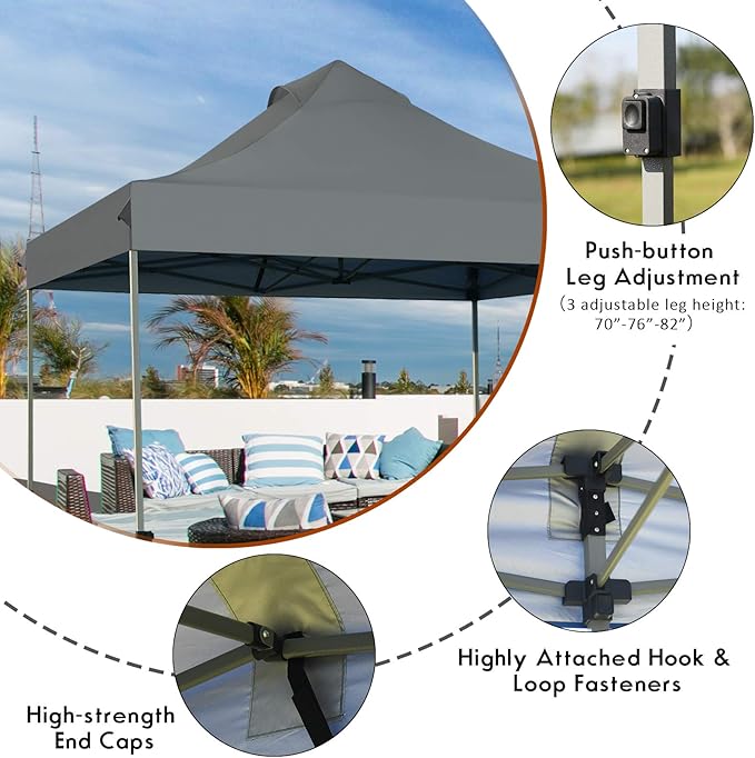Tangkula 10x10 Ft Pop Up Canopy Easy Set-up Outdoor Tent Commercial Instant Shelter Portable Folding Canopy Tent w/Wheeled Carry Bag 3 Adjustable Heights Guy Ropes &amp Ground Stakes (Grey)