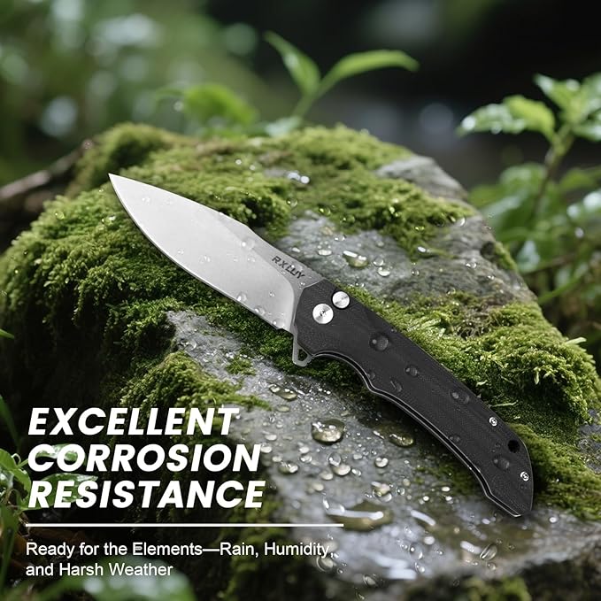 Folding Pocket Knife with Leather Sheath 3.47 N690Co Premium Steel Blade G10 Handle Knives EDC Small Folding Knife for Men Women Outdoor Survival Camping Hiking Knife (Black)