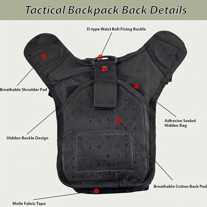 Tactical Backpack for MenMilitary Sport Bag Pack Sling Shoulder Backpack Tactical Crossbody Bag EDC Molle Assault Range Bag Chest Pack for Hiking Camping Outdoor - Black