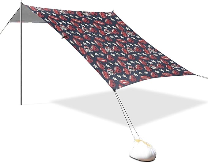 ALAZA American Football Stars Vintage Beach Tent Sun Shelter UPF50+ Protection Beach Shade Canopy w/ 4 Sandbags for Outdoor Camping Fishing Backyard Fun Picnic 10x9 ft