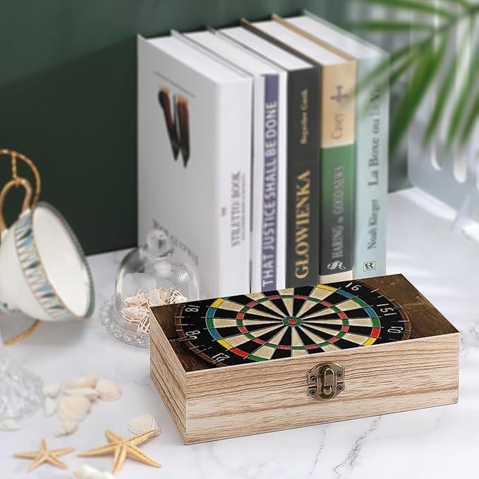 Wood Storage Box with Lid Dart Board Wooden Box Storage Box For Home Decoration Perfect for Souvenirs