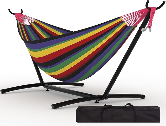 Garvee 2 Person Hammocks with Stand for Outside Double Hammocks Portable Space Saving Heavy-Duty Steel Stand for Indoor Outdoor Patio with Carrying Bag 450 lbs Capacity