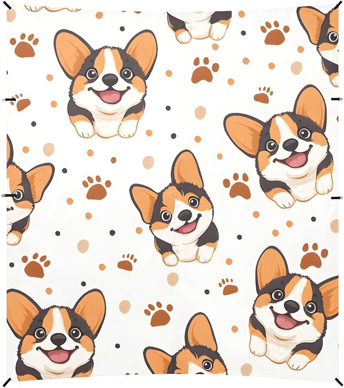ALAZA Corgi Paw Prints Pattern Beach Tent Sun Shelter Portable Canopy Sunshade for Outdoor Camping Picnics Backyard Fun 10x9 ft