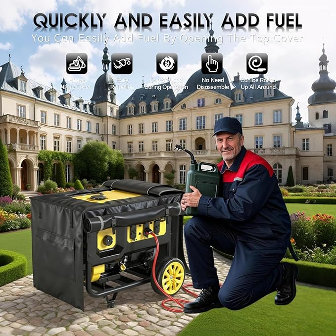 Generator Covers While Running 32x24x24 Inches Generator Covers for Outside 1680+400D Double Layer Portable Heavy Duty Dustproof/Waterproof Cover for 5000W-10000W Frame Generators Black