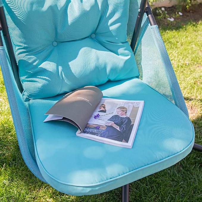 Barton Hanging Chair Egg Chair with Canopy and Cushion for Indoor/Outdoor Basket Lounge Collapsible Egg Chair Seat Aqua