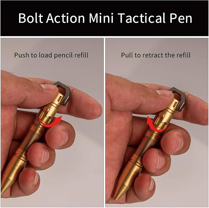 MecArmy TPX8 Mini Bolt Action Tactical Pen Keychain Tactical Pen with 1 D Key Ring for Daily Carry Small EDC Pen with Anti-Slip Grip Replaceable Refill for Work Travel Ideal Gift (Brass)