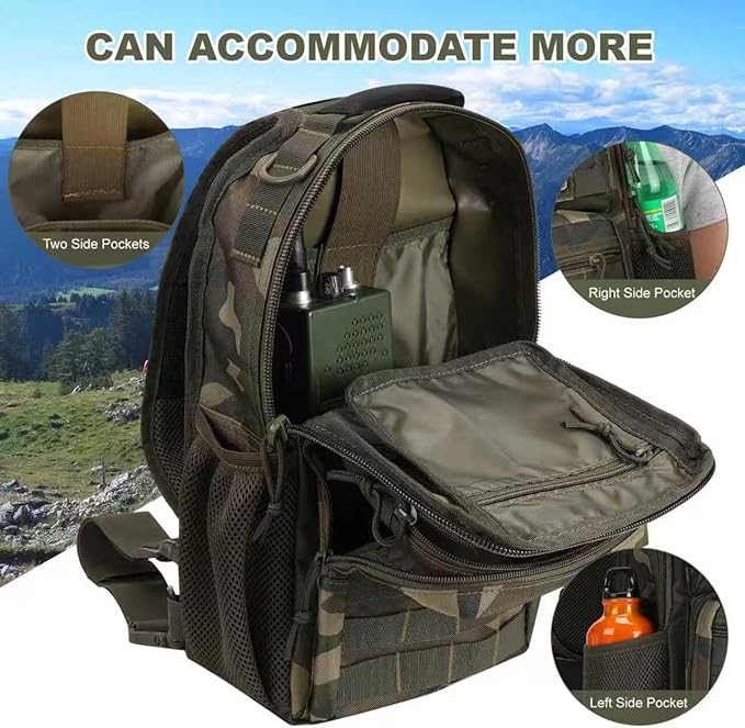 Rover Sling Pack Tactical Shoulder Sling Bag Backpack with Bottle Holder Crossbody Chest Bag Woodland