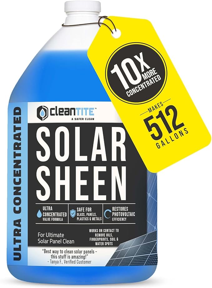 Solar Panel Cleaner 1 Gallon (Makes 512 G) - Super Concentrated Cleaning Solution for Glass Metal Wood &amp Plastic - Remove Oil Fingerprint &amp Water Spots - Multipurpose Solar Panel Cleaning