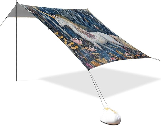 ALAZA Unicorn Forest Magic Beach Tent Sun Shelter Portable Canopy Sunshade for Outdoor Camping Picnics Backyard Fun 10x9 ft