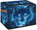 Wildlife Wolf Storage Box with Lid Cool Wolf Collapsible Storage Bins Baskets Cubes Closet Shelf Clothes Organizer Containers with PU Leather Handles