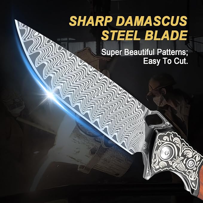 Zingbee Damascus Folding Knife 3.39 VG10 Core Damascus Steel Blade Pocket Knife for EDC Wood Handle Pocket Knives for Camping Survival Hunting