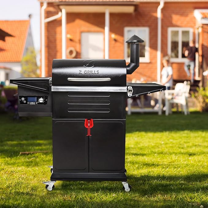 Z GRILLS Wood Pellet Grill &amp Smoker 8-in-1 Pellet Grill with Automatic Temperature ControlMeat Probes572 Sq. in Area for Backyard Camping Outdoor PartyBright Black