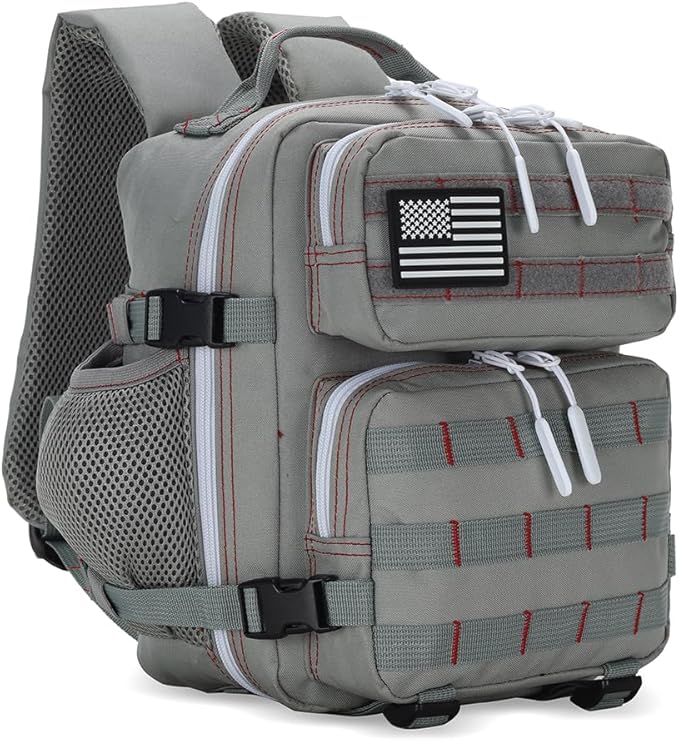 9L Mini Tactical Backpack for Men and Women Tactical Backpack Small for Hiking Small Tactical Bag（Grey Red）