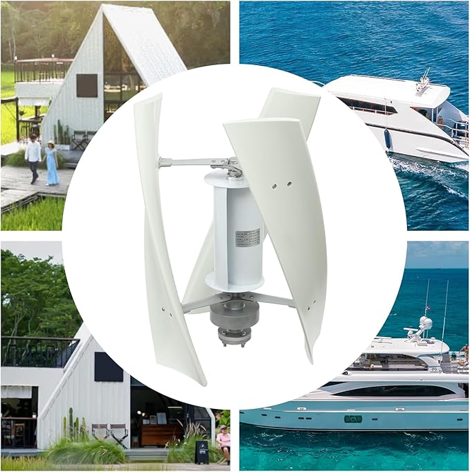 100W Vertical Axis Wind Turbine Generator Permanent Magnet Generator with Intelligent Controller Low Noise Helical Design Windmill for Home Boats Street Lighting (12V100WStyle 3 White)